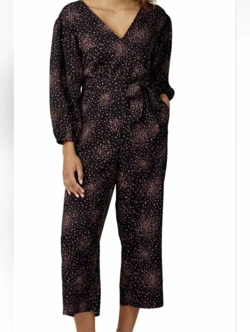 kate spade Black Pink Gold Polka Dot V-Neck Jumpsuit Size 2